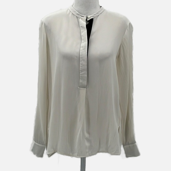 Vince 100% Silk Color Tipped Long Sleeve Blouse - Size XS - Picture 1 of 6